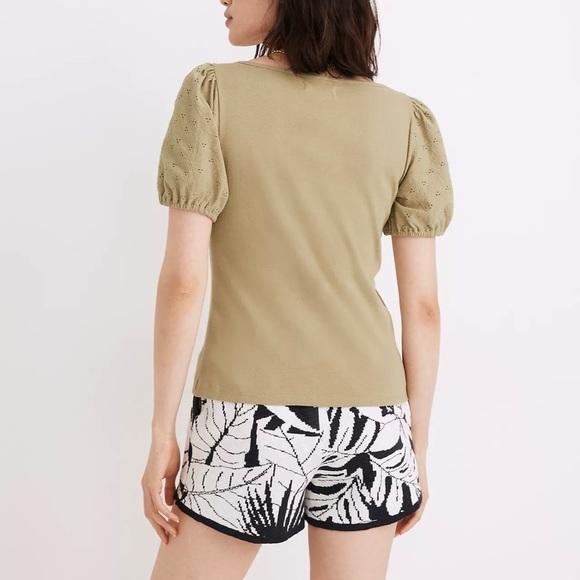 Madewell Olive Green Eyelet Sleeve Henley Short Sleeve Top Size Extra Small NWT - Picture 12 of 15